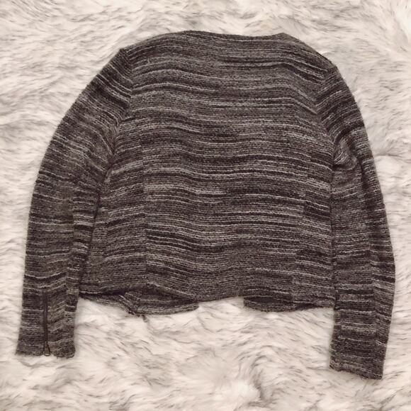 Ann Taylor LOFT Small Striped Zippered Marled Moto Gray Brown Jacket - Picture 7 of 9